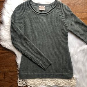 NEW WITH TAGS Grey Sweater with Lace Trim
